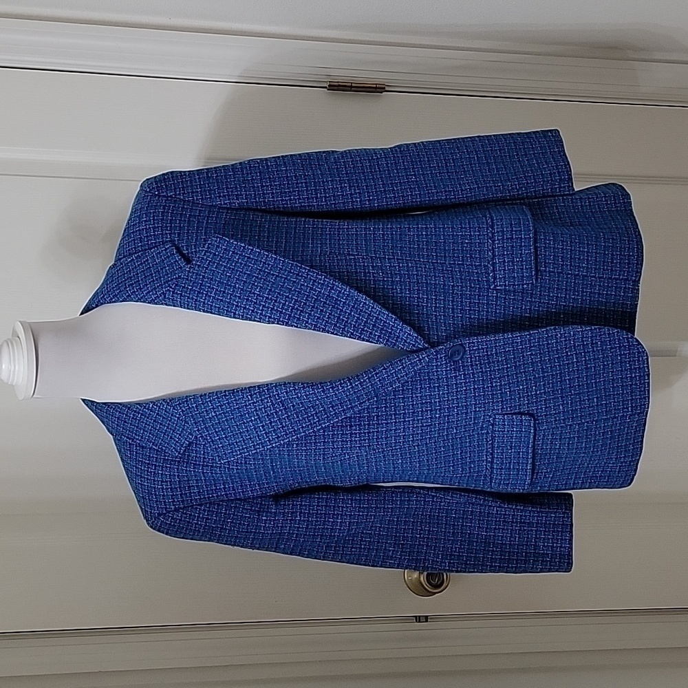 Pendleton, Size Unknown Blue and Purple Plaid Boucle Tweed Blazer, Flap Pockets